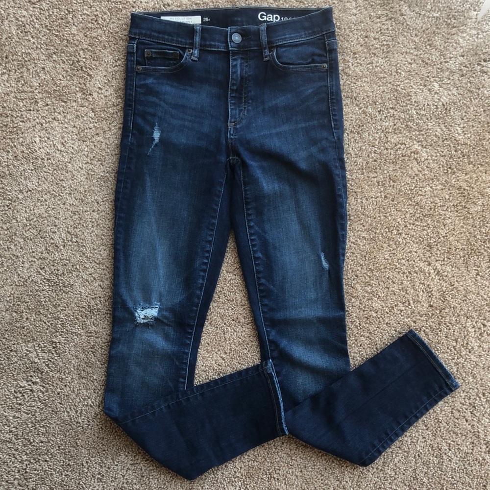 Gap Resolution True Skinny Distressed Dark Wash